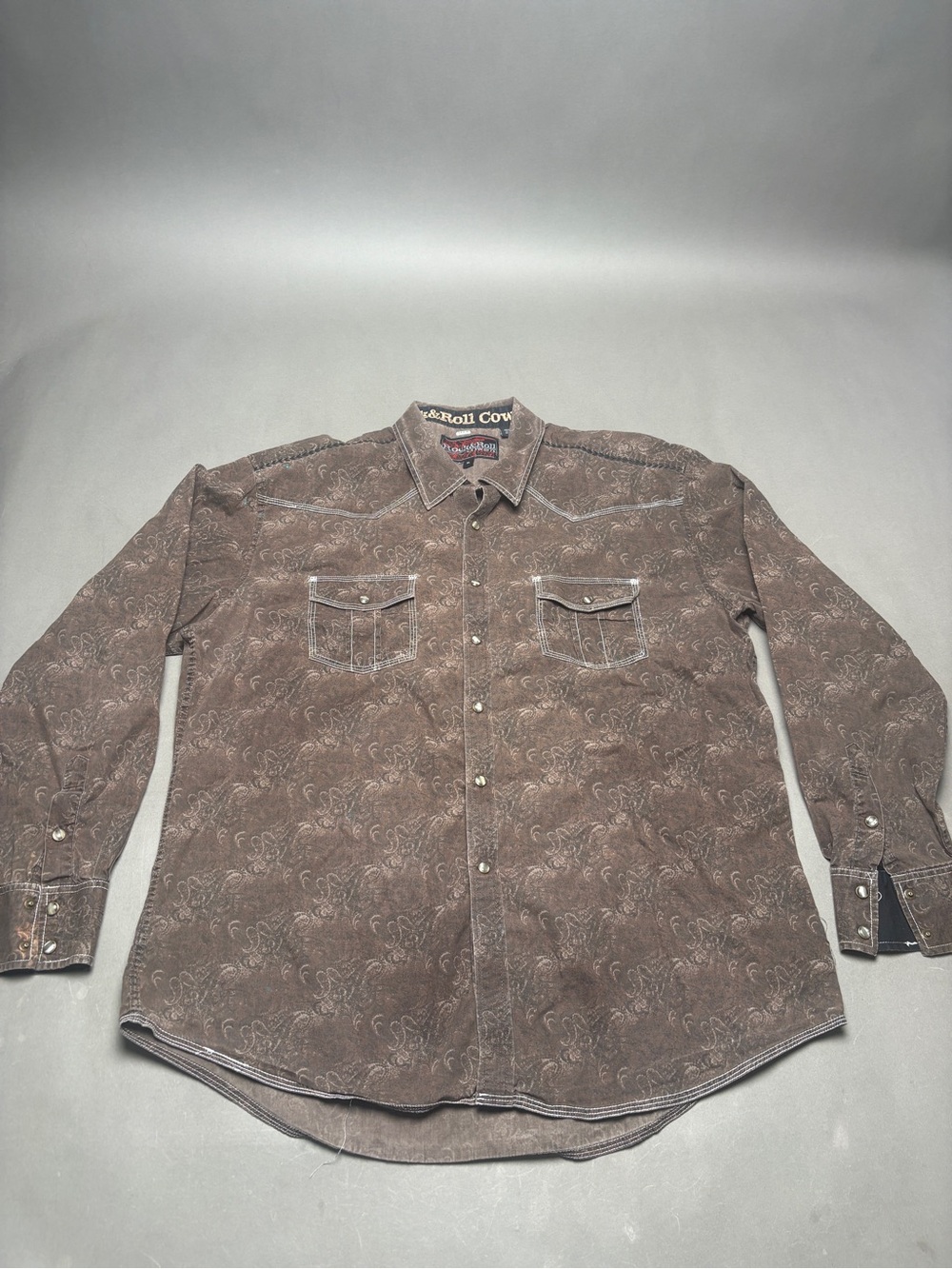 Rock & Roll Cowboy Brown Paisley Western Pearl Snap